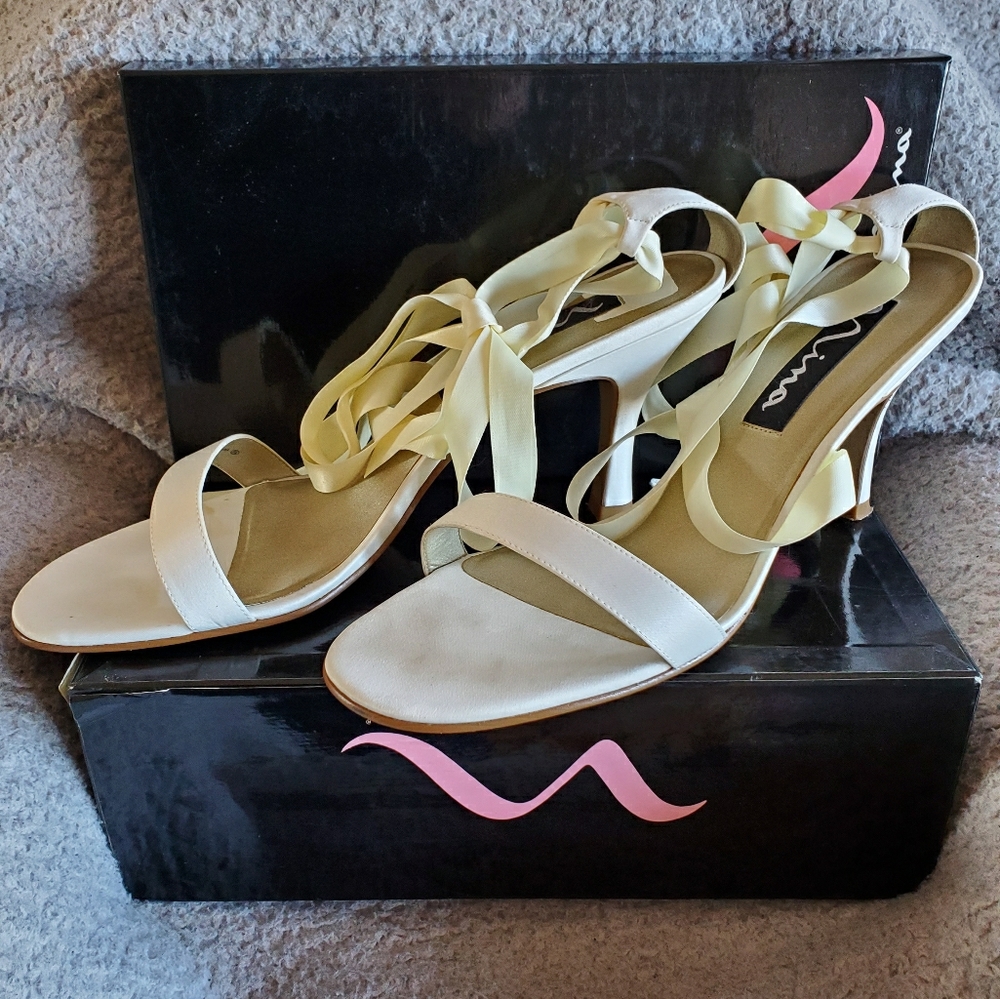 Nina Ivory Dress Sandal with Ankle Wrap